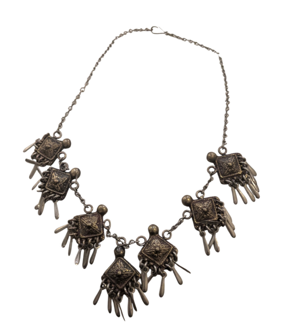 Taxco Sterling Silver Mexican Aztec Tribal Link Choker Necklace